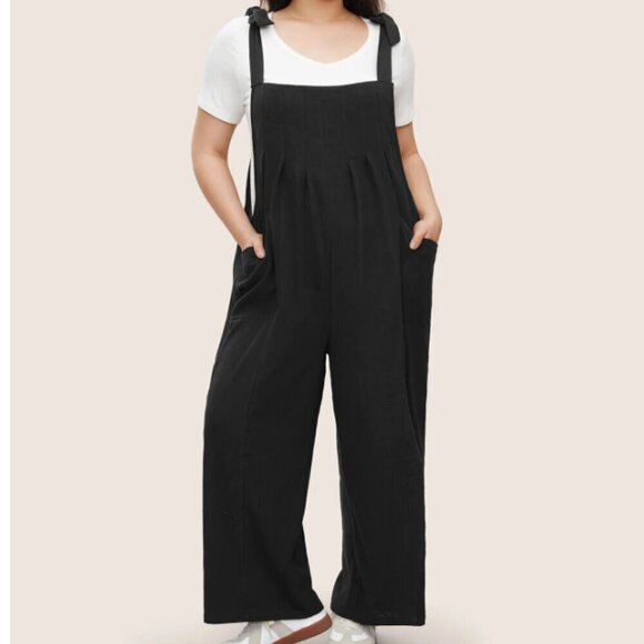 BloomChic Pants - BloomChic Solid Pleated Detail Pocket Knotted Shoulder Overall Jumpsuit